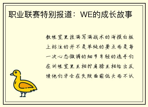 职业联赛特别报道：WE的成长故事