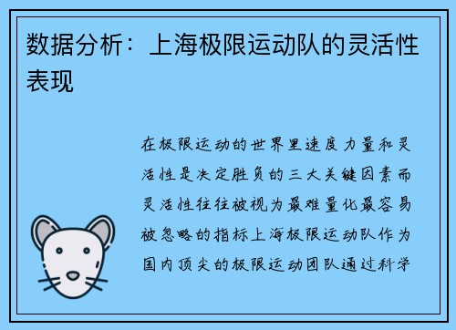 数据分析：上海极限运动队的灵活性表现