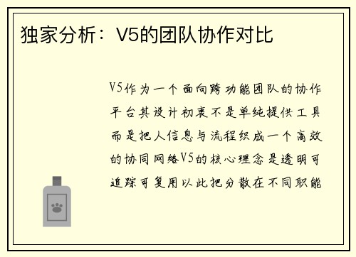 独家分析：V5的团队协作对比